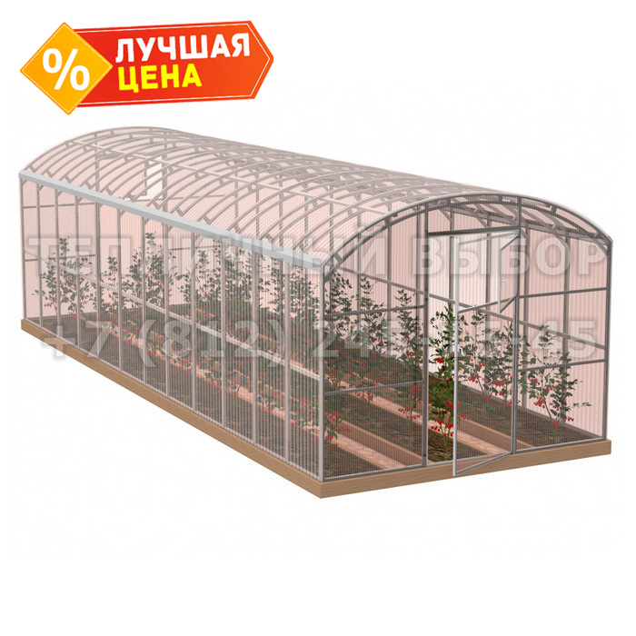 Теплица из поликарбоната-фито Усиленная Прямостенная 3х8 h=2.1 м профиль 20х40 мм