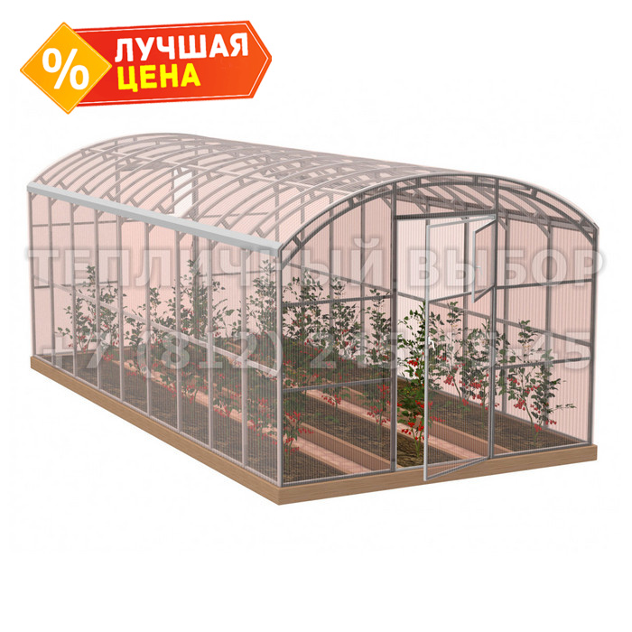 Теплица из поликарбоната-фито Усиленная Прямостенная 2,5х6 h=2.1 м профиль 20х40 мм