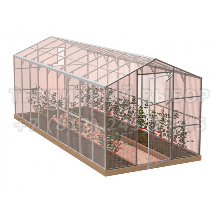 Теплица из поликарбоната-фито Усиленная Домиком 2,3х10 h=2.1 м профиль 25х25 мм