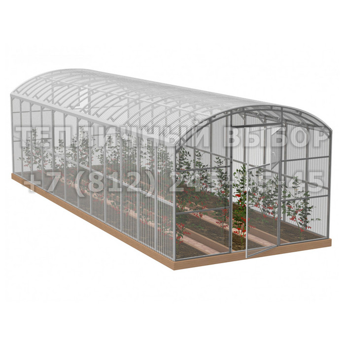 Теплица из поликарбоната Усиленная Прямостенная 2,5х10 h=2.1 м профиль 20х40 мм