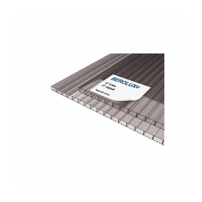 Сотовый поликарбонат 6 мм BEROLUX серый 2100х6000 мм